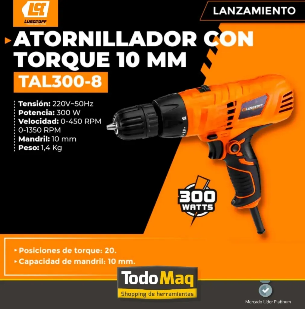 Atornillador Lusqtoff Con Torque 10mm 300w 450rpm Tal300-8 1.webp