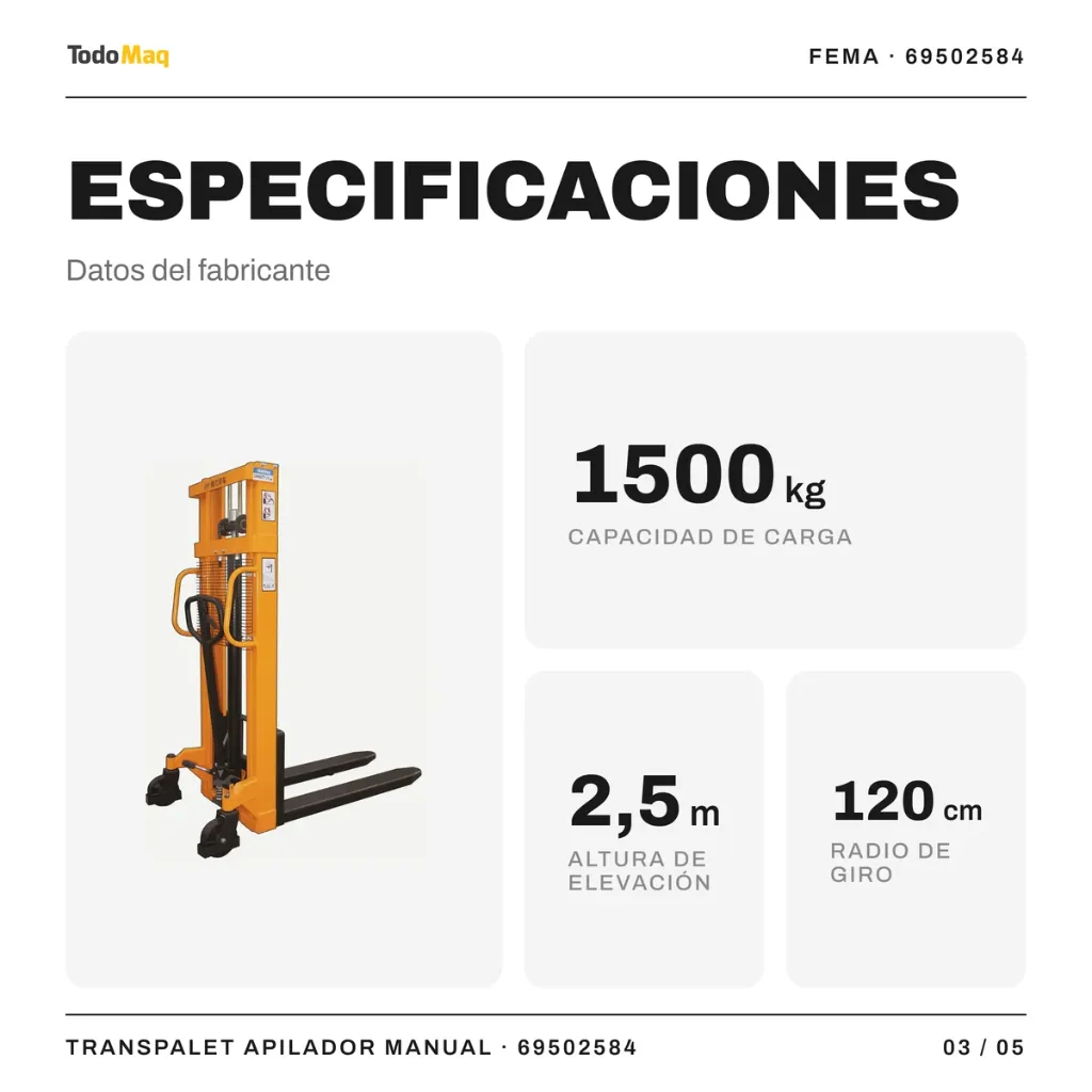 FE69502584 Elevador Apilador Transpalet Manual Fema 1500 Kg 2 5mts Cordoba TodoMaq 3.webp