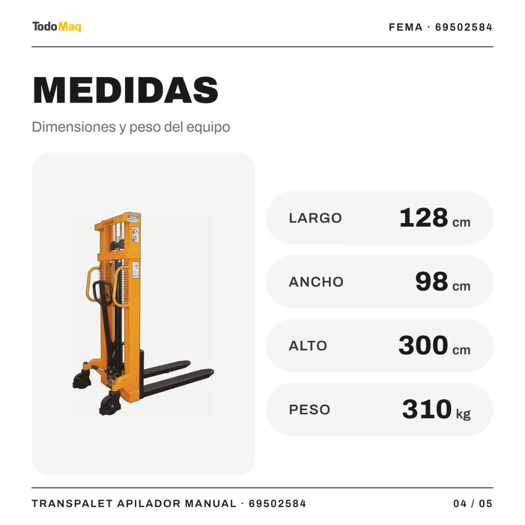 FE69502584 Elevador Apilador Transpalet Manual Fema 1500 Kg 2 5mts Cordoba TodoMaq 4.webp