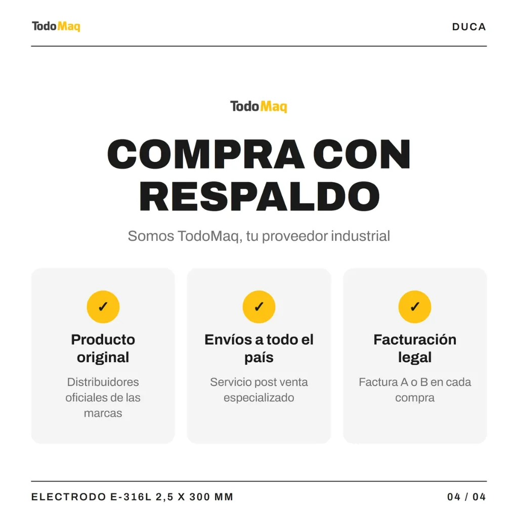 FE69335776 Electrodo Soldar 2.5mm Acero Inoxidable Duca E316l Cordoba TodoMaq 4.webp