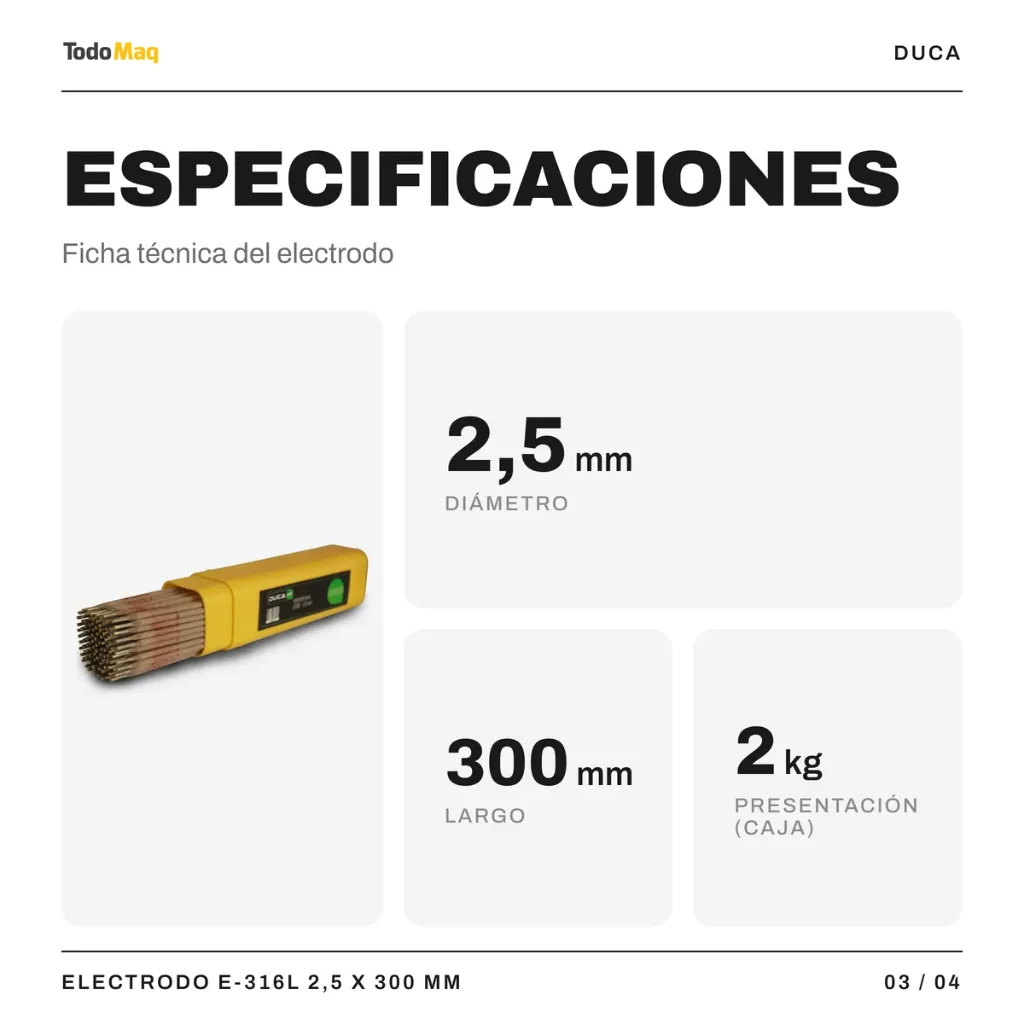 FE69335776 Electrodo Soldar 2.5mm Acero Inoxidable Duca E316l Cordoba TodoMaq 3.webp