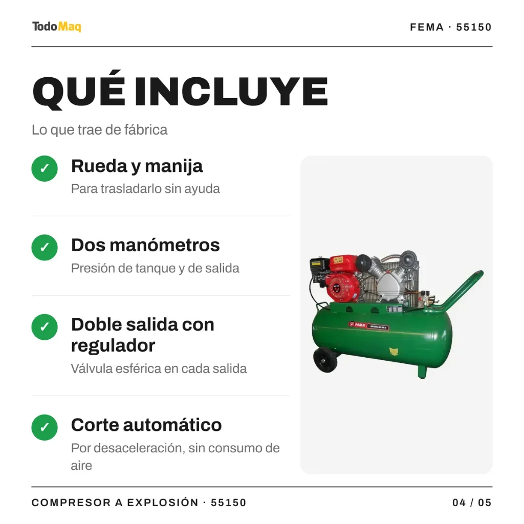 FE69370318 Compresor 5.5hp Fema 150l A Explosión Con Ruedas 4 Cordoba TodoMaq 4.webp