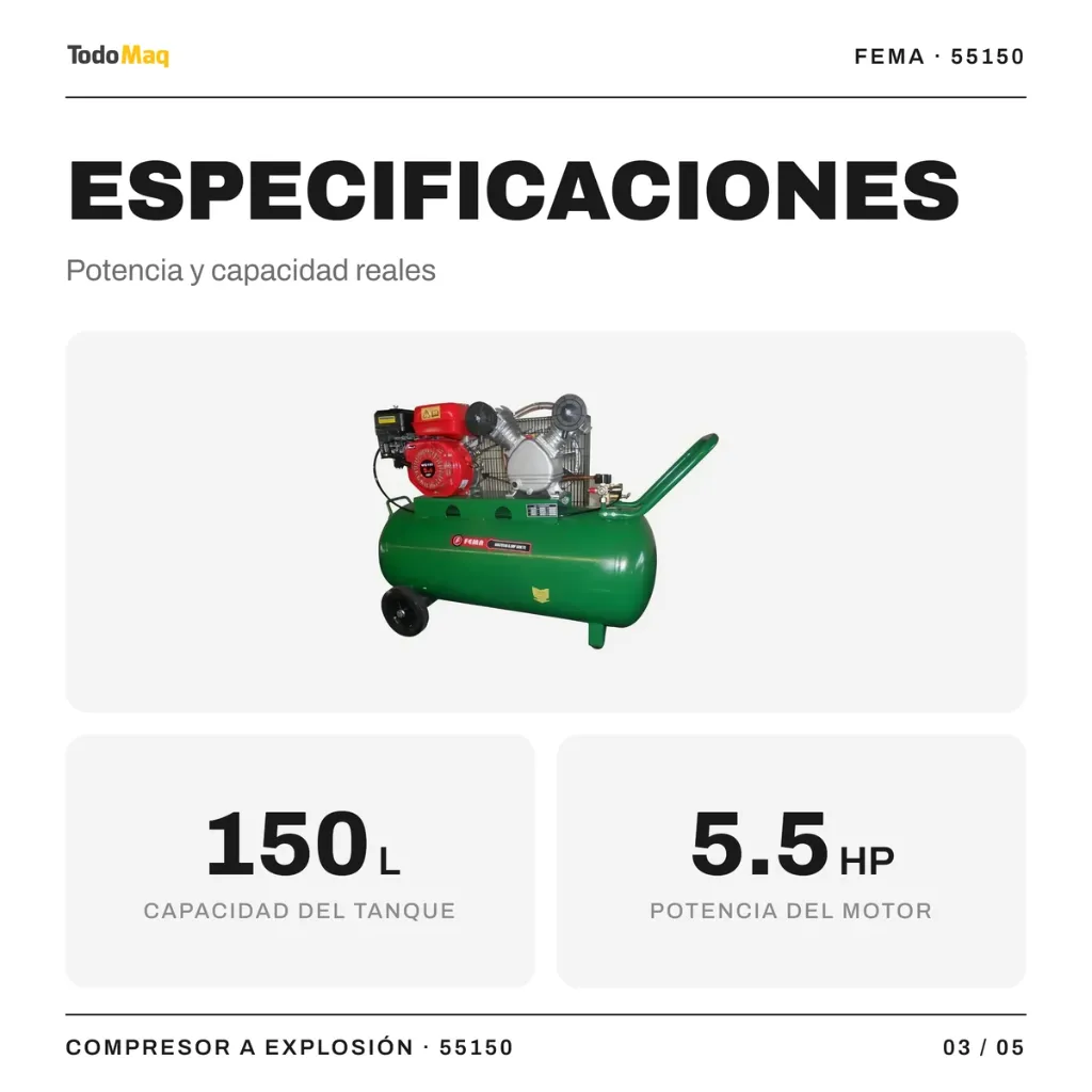 FE69370318 Compresor 5.5hp Fema 150l A Explosión Con Ruedas 4 Cordoba TodoMaq 3.webp