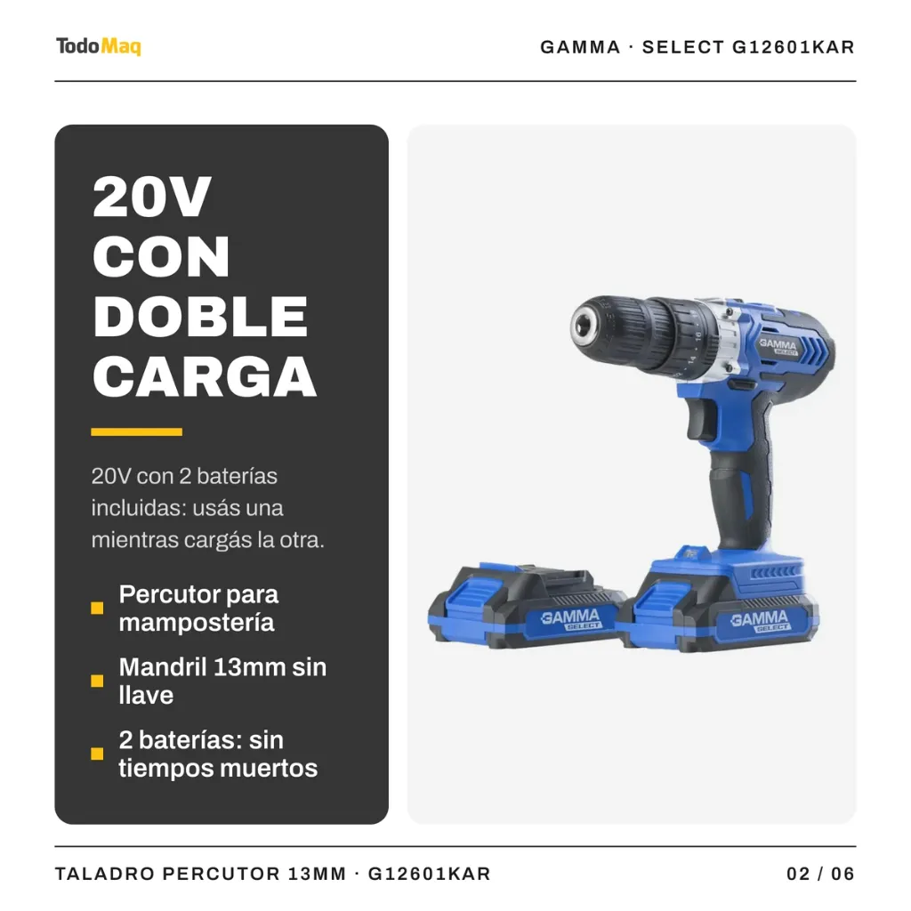 GSG12601KAR Taladro Atornillador Percutor 13mm Gamma 2 Baterías Cordoba TodoMaq 2.webp