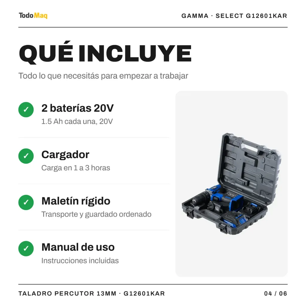 GSG12601KAR Taladro Atornillador Percutor 13mm Gamma 2 Baterías Cordoba TodoMaq 4.webp