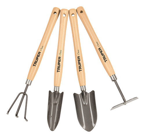 (6) Juego De 4 Herramientas Para Jardin Mango Madera Largo 38 Cm