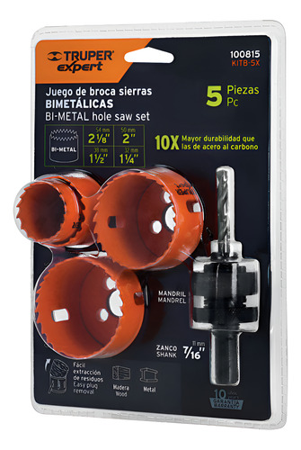 (2U) Jgo 5 Sierras Copa Bimetal + Mecha Centradora En Blister