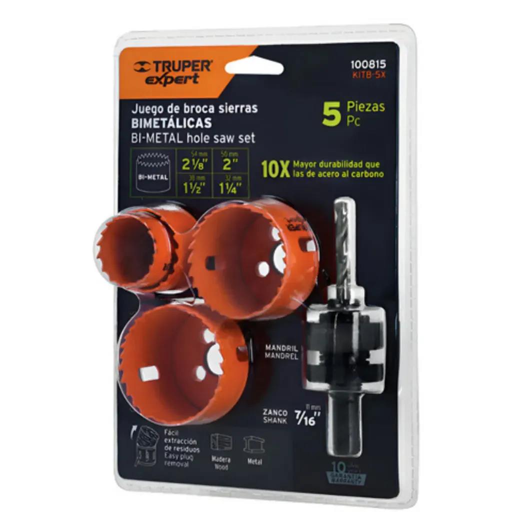 Juego 5 Sierras Copa Bimetal + Mecha Centradora En Blister