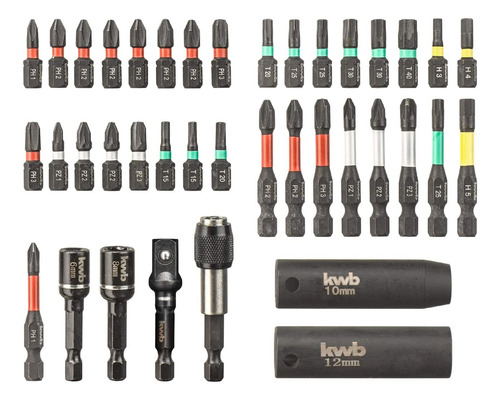 Puntas y Accesorios Contiene Puntas, 2 Llaves de Vaso, Porta Puntas de Cambio Rápido • Puntas Robustas Mediante Zona de Torsión y Acero Modificado