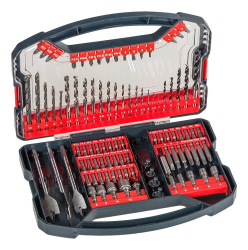 Mechas y Accesorios Incluye Mechas para Madera, Metal y Piedra, Porta Puntas, Puntas Varios Encastres, Llaves Vaso para Tuercas, Mechas Pala