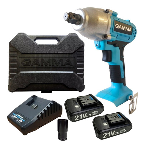Llave de impacto a bat. 21V Ion Litio c/cargador y dos baterias, maletin pvc - Enc. 1/2