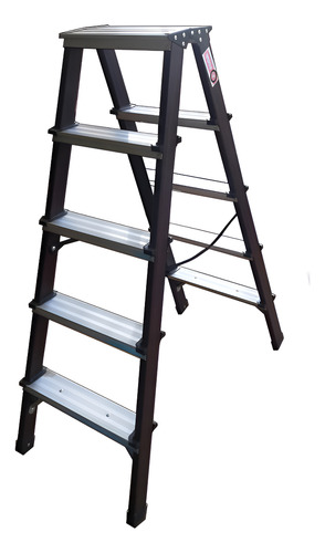 ESCALERA DOBLE LADO ALUM./S/MADERA 5PELDANOS-109CM    Capacidad: 90 Kg - Símil madera
IVA: 21,00