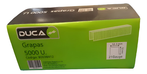 GRAPA U 12,3  X 12 MM.(5000PZ)-8412    20 cajas. x caja. TAMAÑO CAJA 0,345*0,24*0,145 M