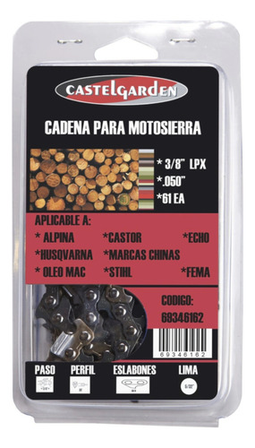 CAD.ARM CASTEL 3/8 LPX .050 X 61 ES.ACC-ST025    ECHO: CS-3000, CS-3450 - HQVA: 36,136,16 Electric,316 Electric. POULAN: 2150,2175,2375,2500