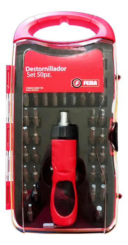 [FE69401150] DESTOR. SET 50 PZ. PUNTAS 25 MM    Phillips 0-1 2pz-2 4pz-3-Pozidriv-0-1 2pz-2 3pz--3-Recta -3-4-4,5-5,5--6-6,5-7-
Exagonal 2-2,5-3-4-5-5,5-6-Torx 10-T15-T20-T25-T27-T30-T40-
Cuadrado 0-1-2-3--Adaptador 25mm--Llave  crique 3 posiciones