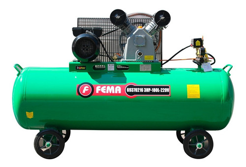 [FE69370216] COMPRESOR FEMA A CORREA 180 LITROS-3  HP- MONOFASICO -    DOS MANOMETROS - UNA SALIDA VALVULA ESFERICA
TAMAÑO CAJA 0,148*0,46*0,93 M
