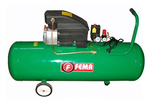 [FE69370210] COMPRESOR FEMA 2,5HP X 100 LT.220 V.-2 RUEDAS-1 PATA    DOS MANOMETROS - UNA SALIDA VALVULA ESFERICA
TAMAÑO CAJA 0,84 X 0,42 X 0,8 M