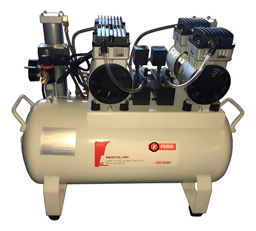 [FE69370380] Compresor de aire Fema 2 Motores 800w 65 Litros Odontológico Silencioso
