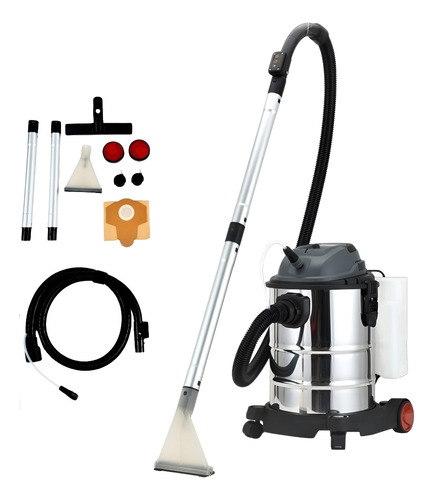 ASPIRADORA SOPLADORA LAVADORA TAPIZADOS FEMA 1200W 25L    CON RUEDAS-TANQUE AGUA 4,5Lt,-390x385x525MM-INCLUYE MANGUERA-TUBO-CEPILLO-PICO LAVADO-FILTRO-