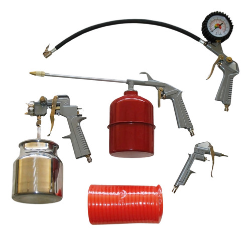 KIT 5 PZ P/COMPRESOR-TAZA INFERIOR    PISTOLA SOPLADORA-PISTOLA LAVAR 1 LT-MEDIDOR DE PRECION-MANGUERA P/AIRE-
TAMAÑO CAJA 0,6*0,44*0,29 M