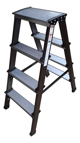 ESCALERA DOBLE LADO ALUM./S/MADERA 4PELDANOS-87CM    CAPACIDAD 120 KG
MEDIDAS: 0,434*0,945*1,09 M