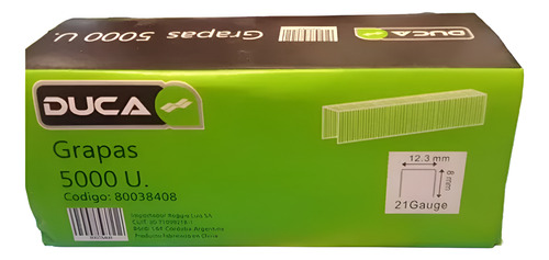GRAPA U 12,3  X 8 MM.(5000PZ)-8408    25 un. x caja.
TAMAÑO CAJA 0,25*0,24*0,145 M