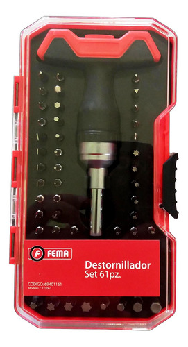 DESTOR. SET 61 PZ. PUNTAS 24MM -36pz PREC.    Phillips 0-1-2-3pz--Pozidriv-0-1-2-3-Recta 3-4-4,5-6-7-
Exagonal -3--4--5-6
