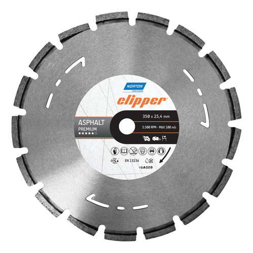 DISCO DIAMANTADO 350x25,4 - CLIPPER CONCRETO PREMIUN
