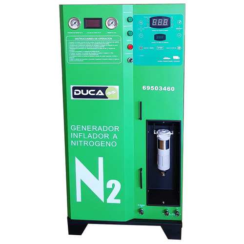 GENERADOR NITROGENO -220V-99%PUREZA-10BAR-(145PSI)    CAUDAL DE AIRE 1-1,5M3-/MIN-PRESION DE SALIDA NITROGENO 1-6BAR(15-87PSI)-CAUDAL SALIDA 50-70L/M-CAPACIDAD TANQUE NITROGENO 70 L-MEDIDA-730X530X1395MM
