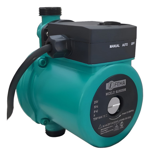 ELECTROBOMBA PRESURI.-55L/M-1"-12MT.-2 DUCHAS-220v    MOTOR COBRE - TURBINA PLASTICA-CON CABLE 1,5 MT Y FICHA
TERMINALES BRONCE-JUNTA CAUCHO.