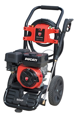 HIDROLAVADORA DUCATI DPG3100-G(3100 PSI-213 BAR 5,7 L/m-MOTOR 5,5 HP-4TT    RUEDAS 10 X 3" ANTIPINCHAZO-DEPOSITO DETERGENTE 2 LT
CAMARA AXIAL 3 PISTONES EN LATON-VALVULA DE ESCAPE TERMICA
140° 60° OFF- INYECTOR QUIMICO-VENTURI DE BAJA PRECION-HD SIDE-VALVULA DE ENCENDITO EZ INTEGRADA-MOTOR 4T 212CC.-5,5 HP
